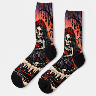Skeleton Wedding, gothic Lovers Embrace Socks