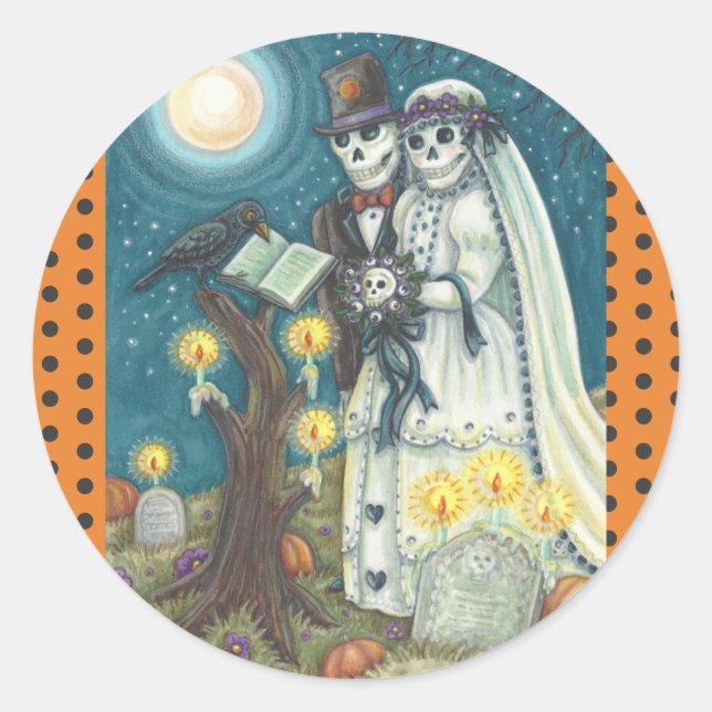 SKELETON WEDDING IN CEMETERY STICKERS SHEET Round (Front)