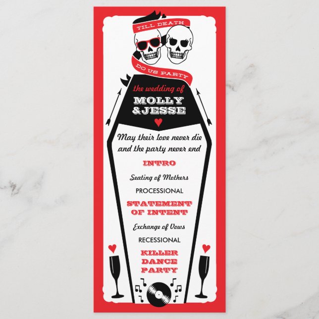 Skeleton Wedding Program - Black and Red Programme (Front)