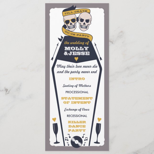 Skeleton Wedding Program - Navy and Mustard Programme (Front)