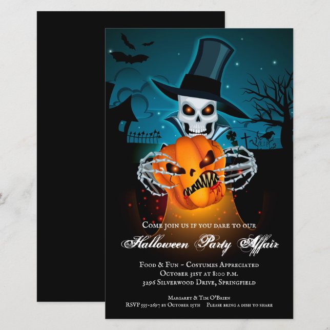 Skeleton Wicked Affair Budget Halloween Invitation (Front/Back)