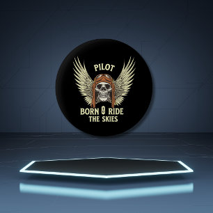 Skeleton Wings Pilot Born To Ride Skies Aviator 6 Cm Round Badge