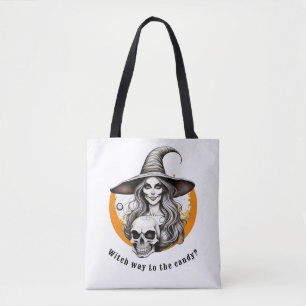 Skeleton Witch Halloween Realistic Art Tote Bag