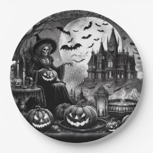 Skeleton Witch Pumpkin  Paper Plate