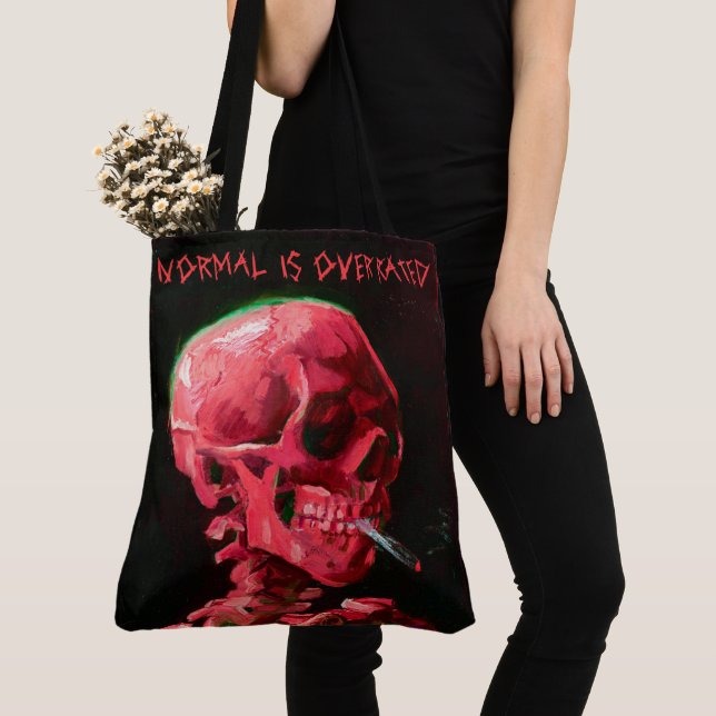 Skeleton with Burning Cigarette by Van Gogh Tote Bag (Close Up)