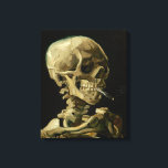 Skeleton with Burning Cigarette | Vincent van Gogh Canvas Print<br><div class="desc">Skull of a Skeleton with Burning Cigarette (1886) by Vincent van Gogh is a striking and unconventional still-life painting that features a human skull with a lit cigarette between its teeth. The dark background enhances the starkness of the skeletal figure, while the small plume of smoke adds a sense of...</div>