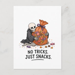 Skeleton with Candy Bag Funny Halloween Illustrati Postcard