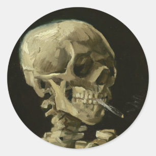 Skeleton with cigarette by Van Gogh Classic Round Sticker
