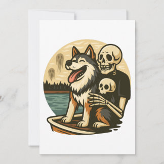 Skeleton with Dog on Haunted Lake Horror Art Invitation