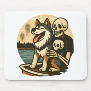 Skeleton with Dog on Haunted Lake Horror Art Mouse Mat