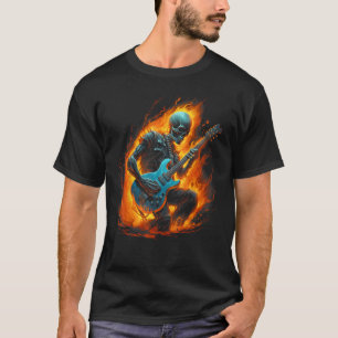 Skeleton With Fire Guitar Spooky Halloween Rock Ba T-Shirt