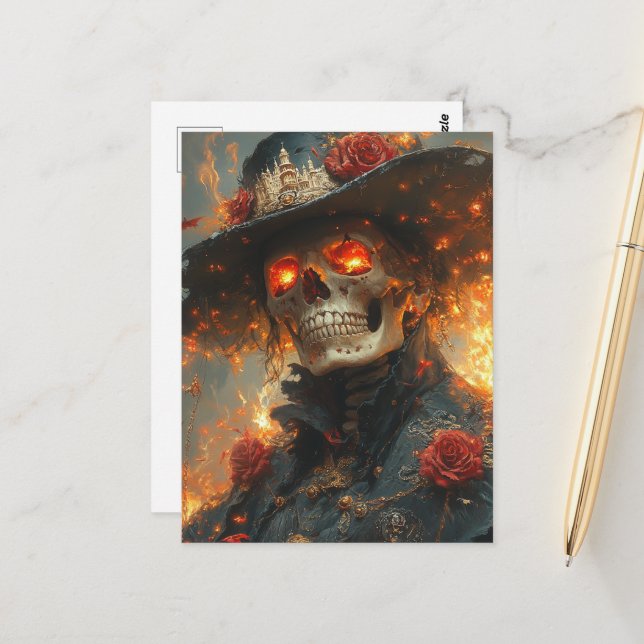 Skeleton With Glowing Eyes Postcard (Front/Back In Situ)