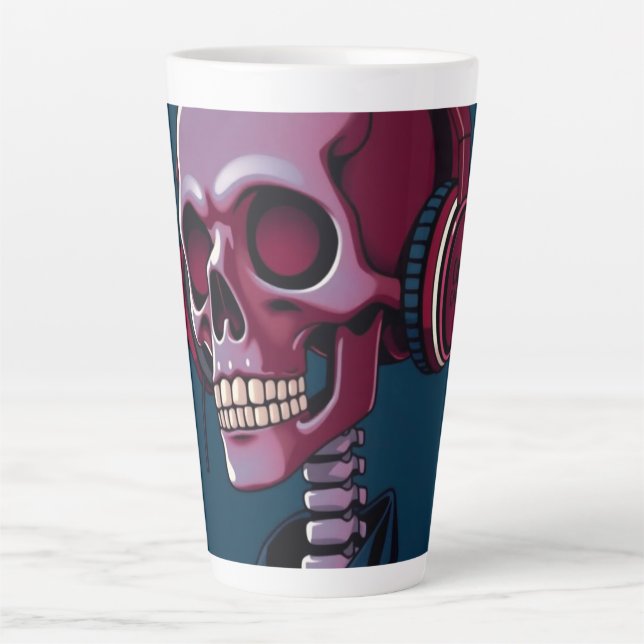 Skeleton with headphones latte mug (Front)