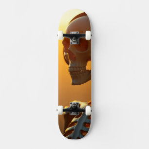 skeleton with headphones skateboard
