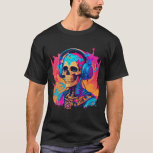 Skeleton with Headphones Skull colorful T-Shirt