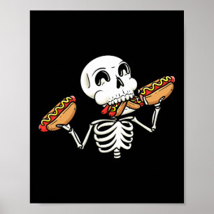 Skeleton With Hot Dogs Halloween Hotdog Lover Food Poster