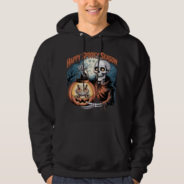 Skeleton with Lizard in Pumpkin Lantern Hoodie (Front)