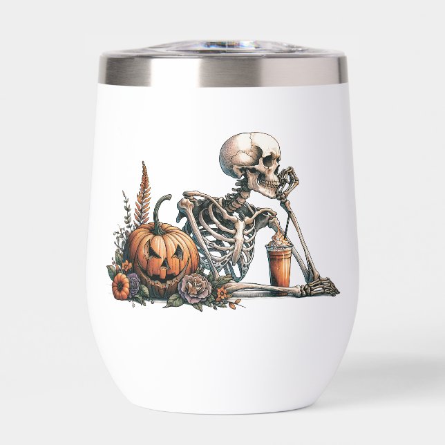 Skeleton with pumpkin and drink. Halloween (Front)