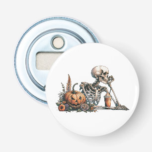 Skeleton with pumpkin and drink. Halloween Bottle Opener