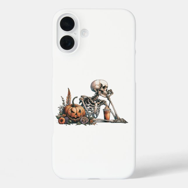 Skeleton with pumpkin and drink. Halloween Case-Mate iPhone Case (Back)
