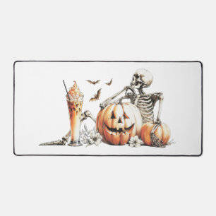 Skeleton with pumpkin and drink. Halloween. Desk Mat