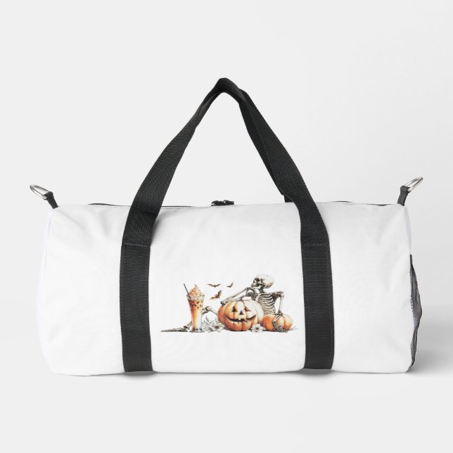 Skeleton with pumpkin and drink. Halloween. Duffle Bag (Front)