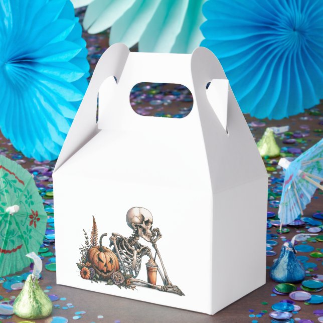 Skeleton with pumpkin and drink. Halloween Favour Box (Party)