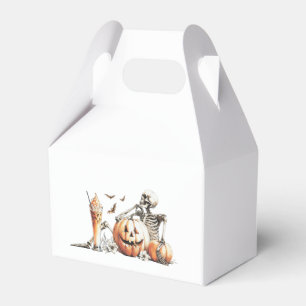 Skeleton with pumpkin and drink. Halloween. Favour Box