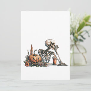 Skeleton with pumpkin and drink. Halloween Menu