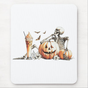 Skeleton with pumpkin and drink. Halloween. Mouse Mat