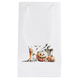 Skeleton with pumpkin and drink. Halloween. Small Gift Bag