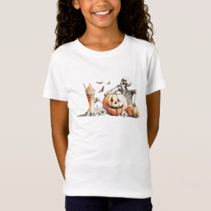 Skeleton with pumpkin and drink. Halloween. T-Shirt