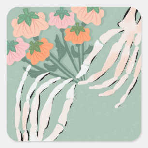 Skeleton with Pumpkin Bouquet   Square Sticker