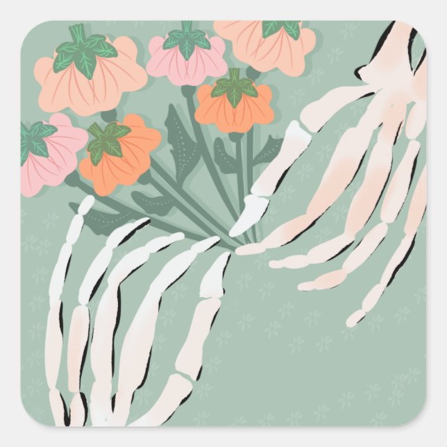 Skeleton with Pumpkin Bouquet   Square Sticker (Front)