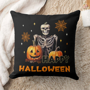 Skeleton with pumpkins for Halloween Cushion