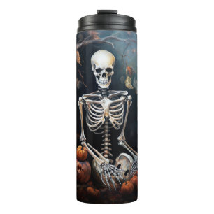 Skeleton with pumpkins Halloween Thermal Tumbler