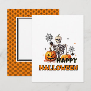 Skeleton with pumpkins holiday card