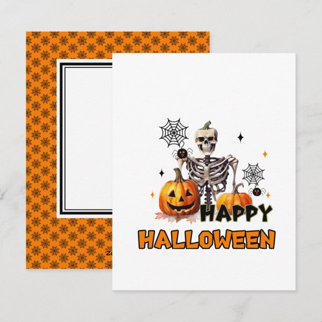 Skeleton with pumpkins holiday card (Front/Back)