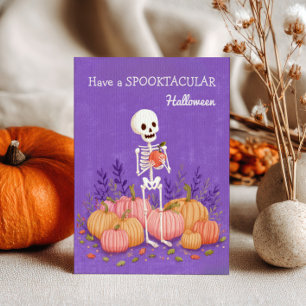 Skeleton with Pumpkins Spooktacular Halloween Postcard