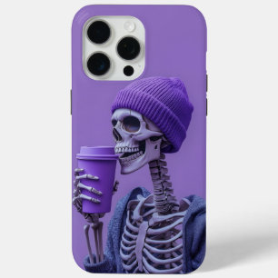 Skeleton with Purple Beanie and Coffee Cup iPhone 15 Pro Max Case