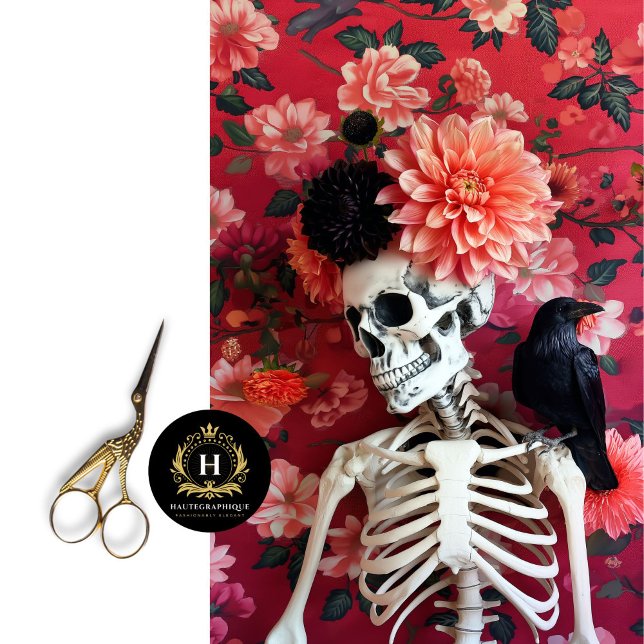 Skeleton with Raven Pink Dahlia Gothic  Decoupage  Tissue Paper (Creator Uploaded)
