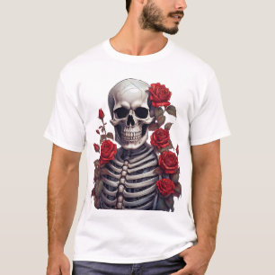Skeleton With Red Roses T-Shirt
