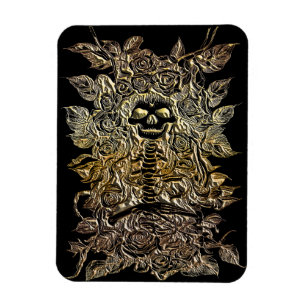 skeleton with roses flowers gold art magnet