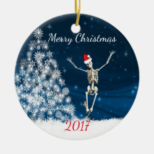 Skeleton with Santa Hat "Christmas 20xx" Ceramic Tree Decoration