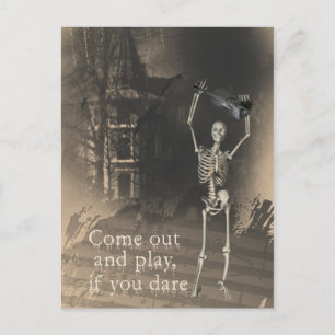 Skeleton with Violin Dares You to Come Out & Play Postcard