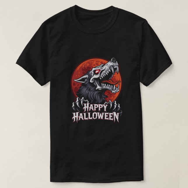 Skeleton Wolf: Happy Halloween T-Shirt (Design Front)