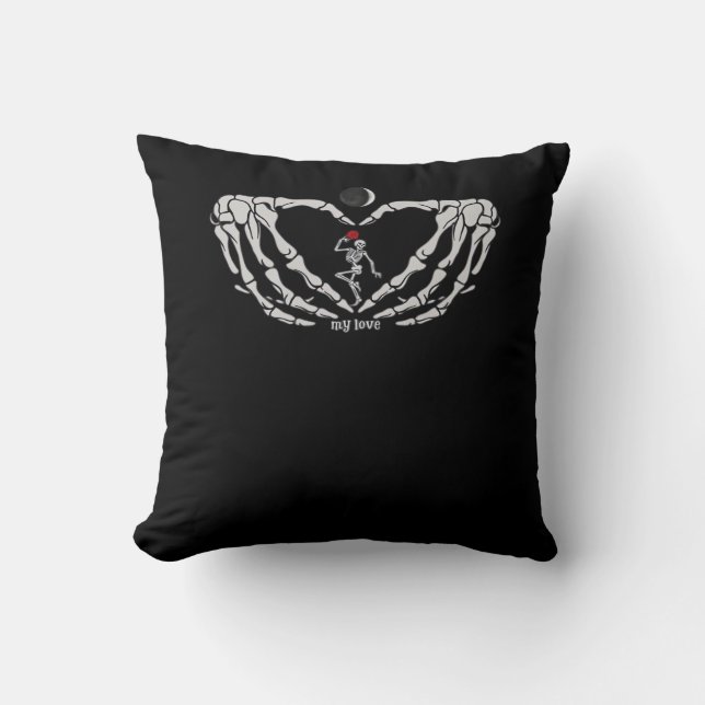 Skeleton Woman With Red In Heart Made Of Hands Fes Cushion (Front)