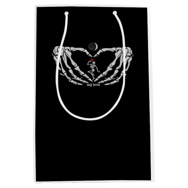 Skeleton Woman With Red In Heart Made Of Hands Fes Medium Gift Bag (Front)