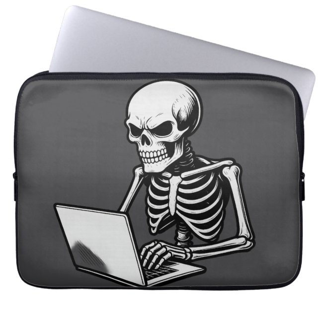 Skeleton Working Hard on Laptop  Sleeve (Front)