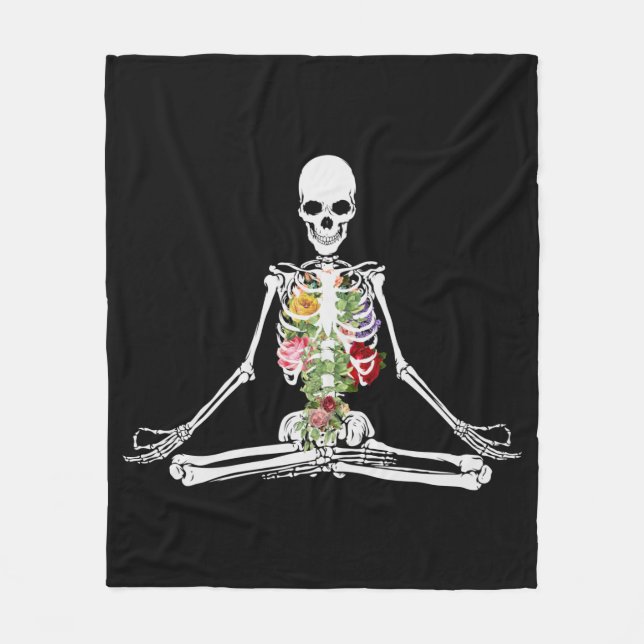 Skeleton Yoga Flowers Meditation Blanket (Front)